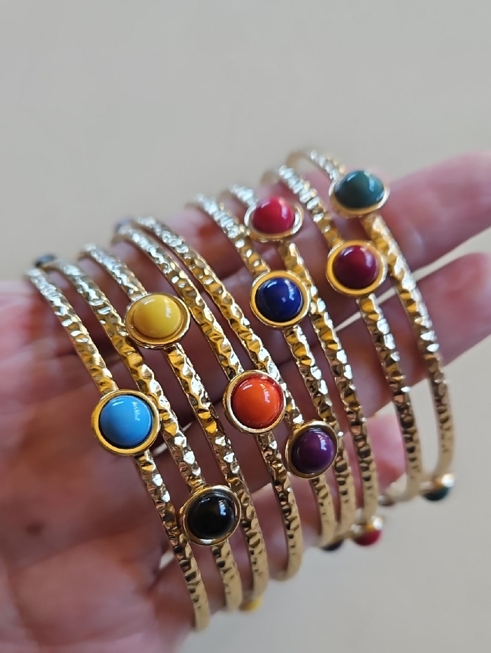 Nordstrom Gold-Tone Multi-Colored Enamel Stone Bangle Bracelet Set of 9 - Picture 4 of 5